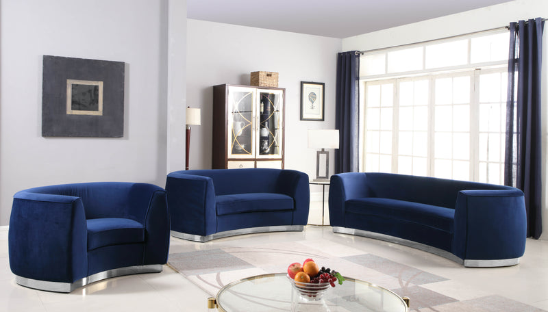 Meridian Furniture Julian Navy Velvet Chrome Sofa
