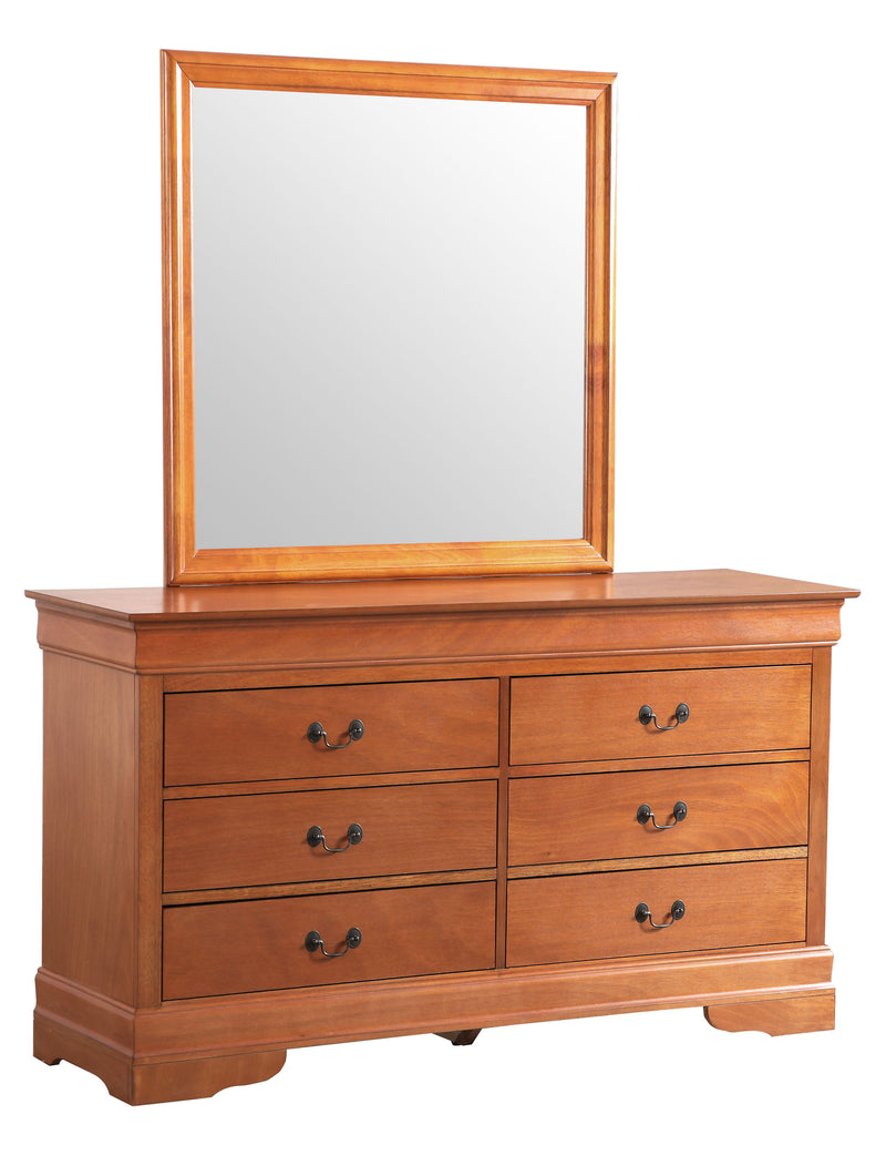 Glory Furniture Louis Phillipe Traditional Oak Dresser and Mirror