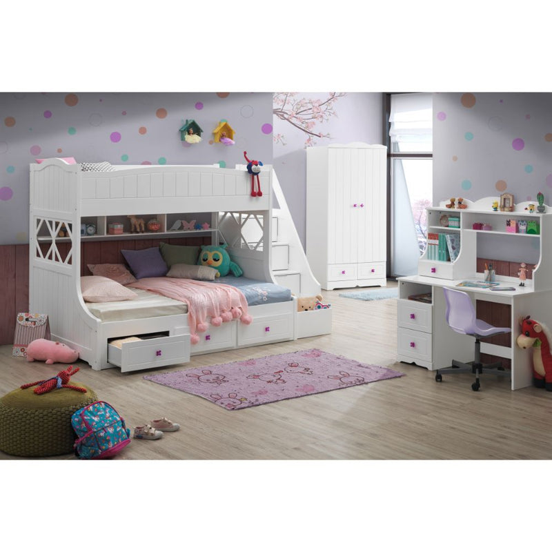 Acme Furniture Meyer White Twin Over Full Bunk Bed with Storage Ladder and Drawers