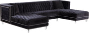 Meridian Furniture Moda Black Velvet 3pc Sectional