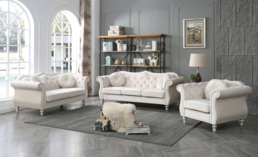 Glory Furniture Hollywood Ivory Velvet Fabric 3pc Living Room Set