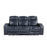 Home Elegance Keziah Blue Power Double Reclining Sofa with Headrests