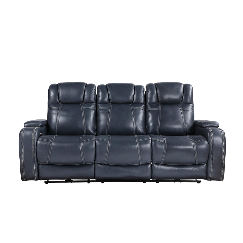 Home Elegance Keziah Blue Power Double Reclining Sofa with Headrests