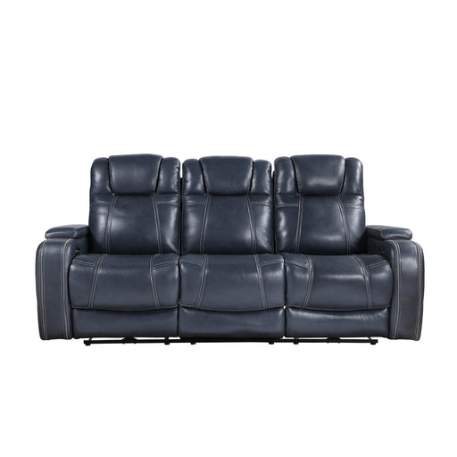 Home Elegance Keziah Blue Power Double Reclining Sofa with Headrests