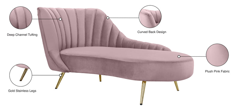 Meridian Furniture Margo Pink Velvet Chaise