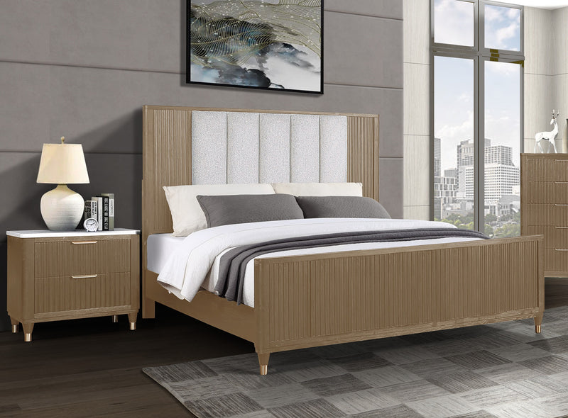 Crown Mark Kara Cerused Natural Queen Panel Upholstered Bed