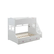 Acme Furniture Meyer White Twin Over Full Bunk Bed with Storage Ladder and Drawers