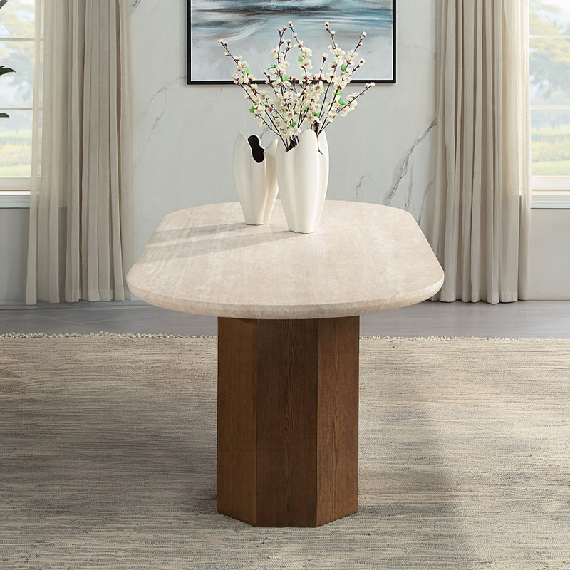 Acme Furniture Leonardo Travertine Dark Oak Dining Table