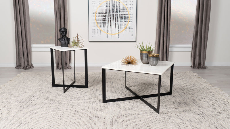 Coaster Furniture Tobin White Black Square 3pc Coffee Table Set