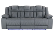 Global Furniture U7068 Grey Power Reclining Sofa with Drop Down Table