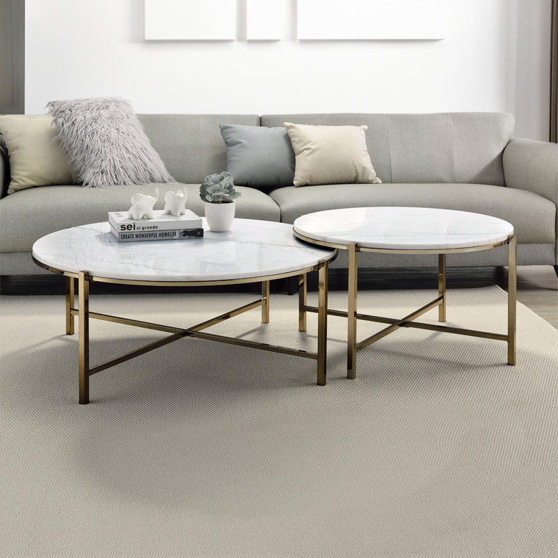 Acme Furniture Zaidee Natural Nickel Round Nesting Table Set