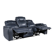 Home Elegance Keziah Blue Power Double Reclining Sofa with Headrests