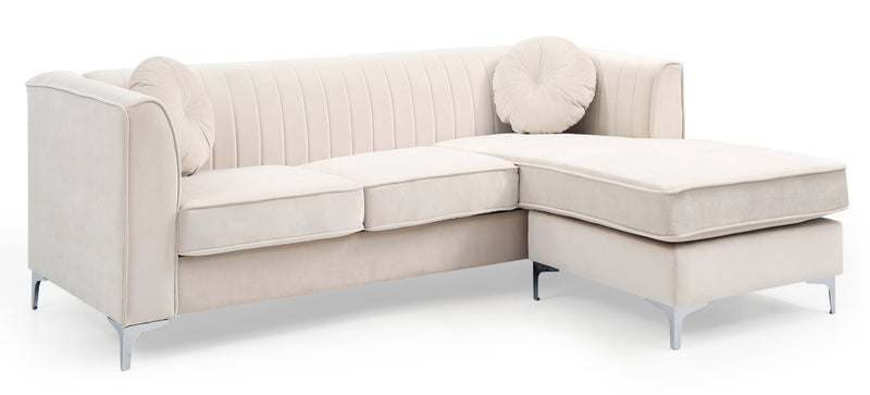 Glory Furniture Delray Ivory Velvet Microsuede Sofa Chaise