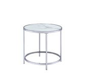 Steve Silver Rayne White Faux Marble Top Round End