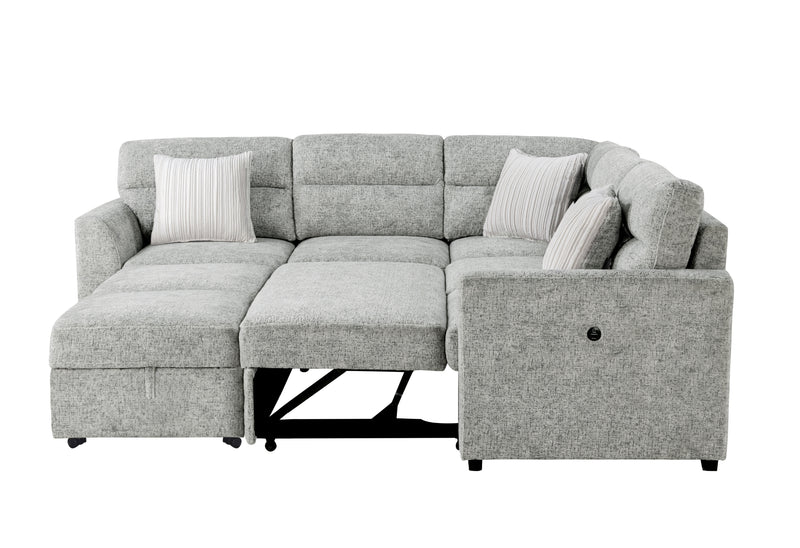 Global Furniture U9401 Nickel Sectional with 3 Pillows and Ottoman