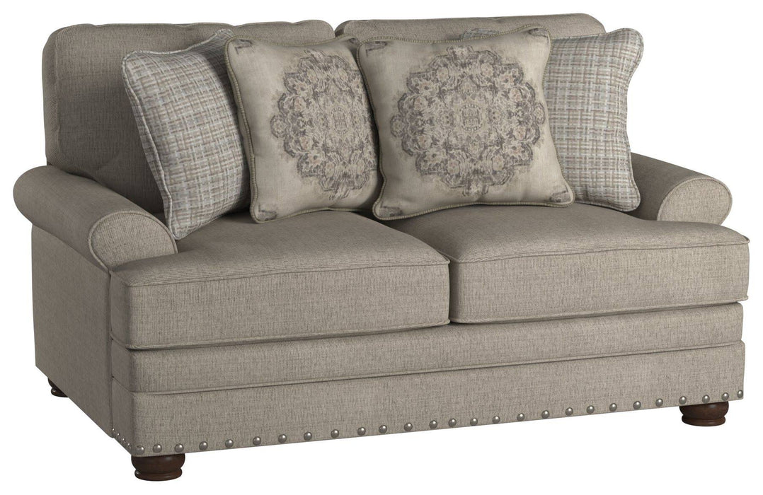 4283 Farmhouse Sofa and Love in Buff with Nailhead Trim Set