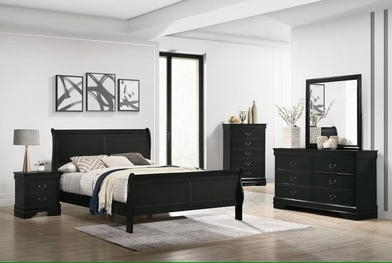 Elements International Louis Philippe King Panel Bed in Black
