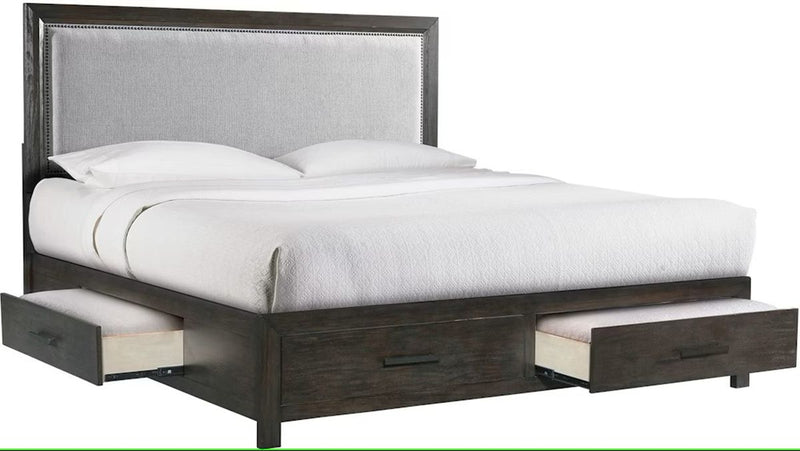 Elements International Shelby Queen Upholstered Storage Bed in Walnut