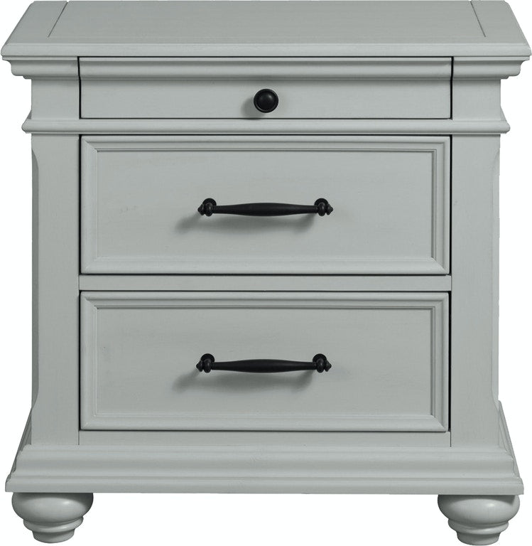 Elements International Slater 3 Drawer Nightstand with USB Port in Grey