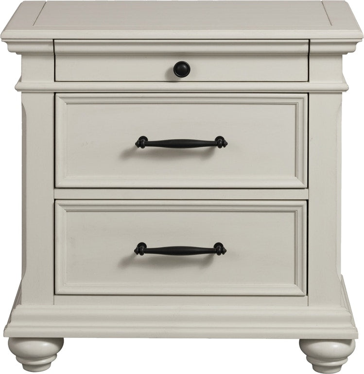Elements International Slater 3 Drawer Nightstand with USB Port in White